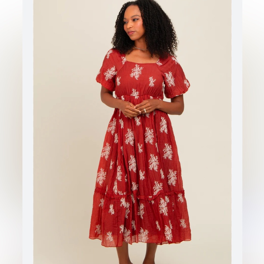 Pinkblush Women's Red Maxi Dress with White Floral Pattern